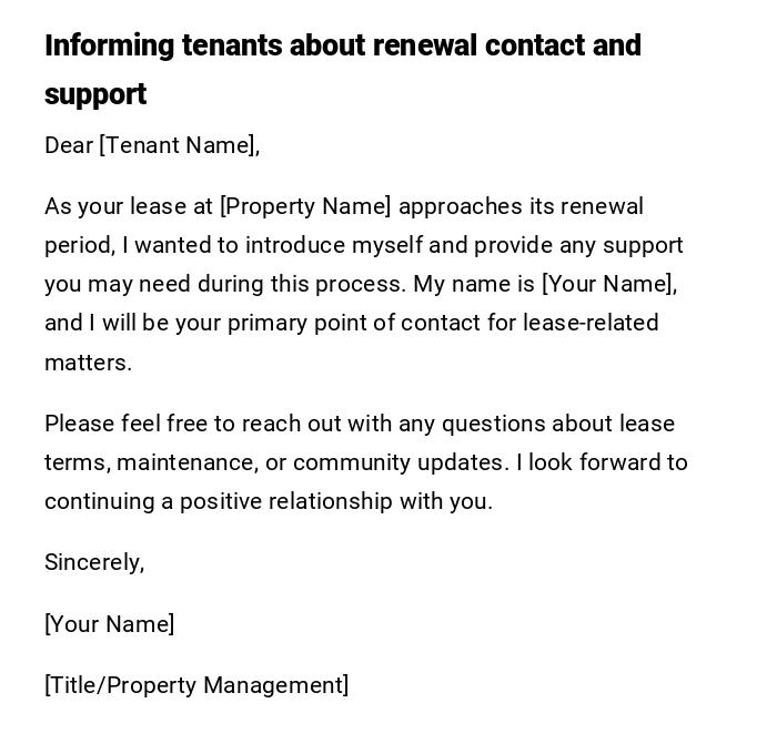 Informing tenants about renewal contact and support Informing tenants about renewal contact and support