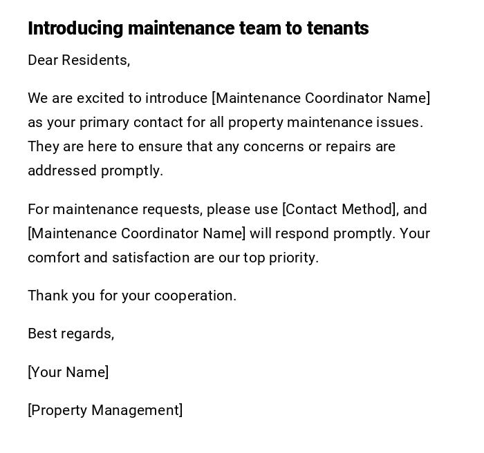Introducing maintenance team to tenants Introducing maintenance team to tenants
