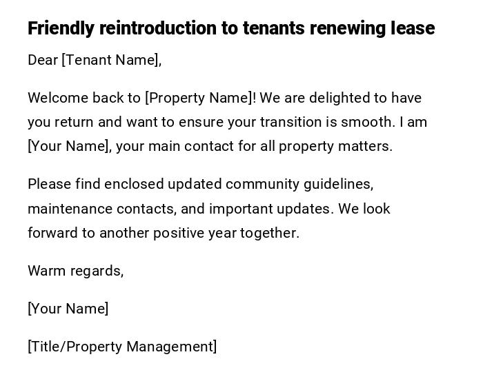 Friendly reintroduction to tenants renewing lease Friendly reintroduction to tenants renewing lease