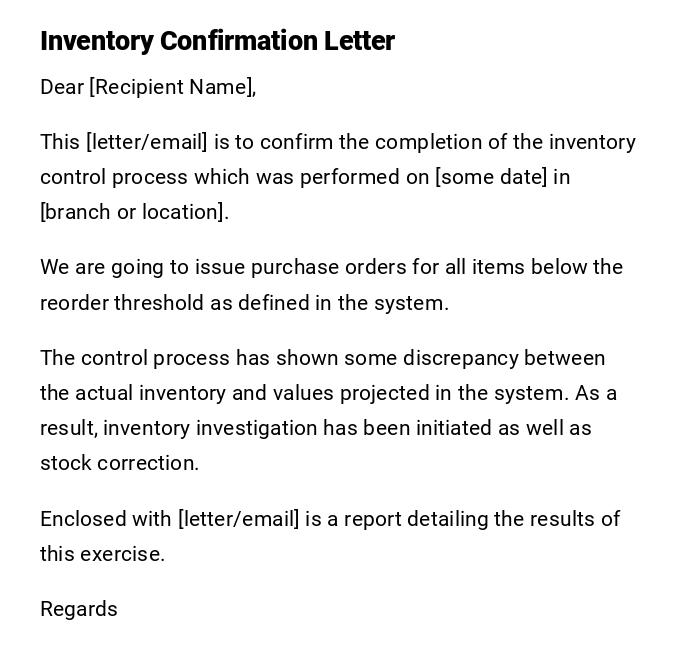 Inventory Confirmation Letter