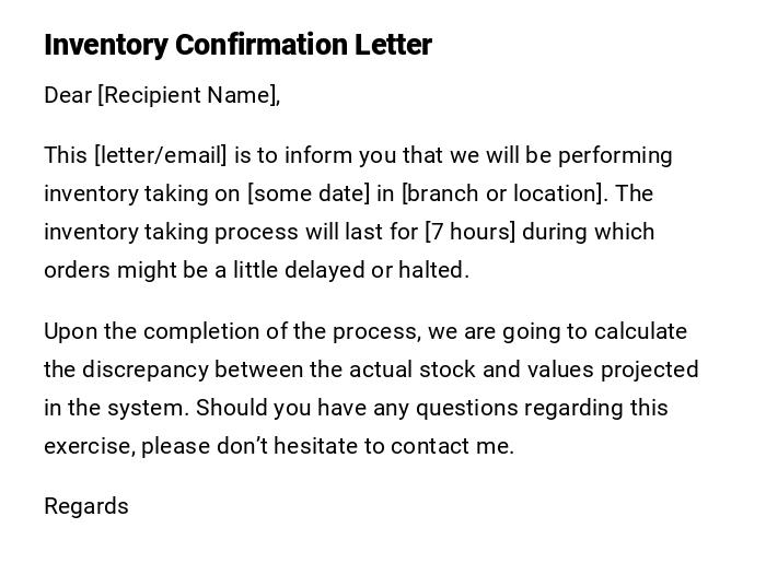Inventory Confirmation Letter