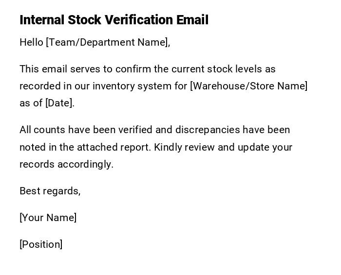 Internal Stock Verification Email