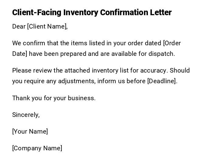 Client-Facing Inventory Confirmation Letter