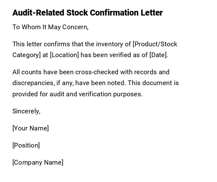 Audit-Related Stock Confirmation Letter