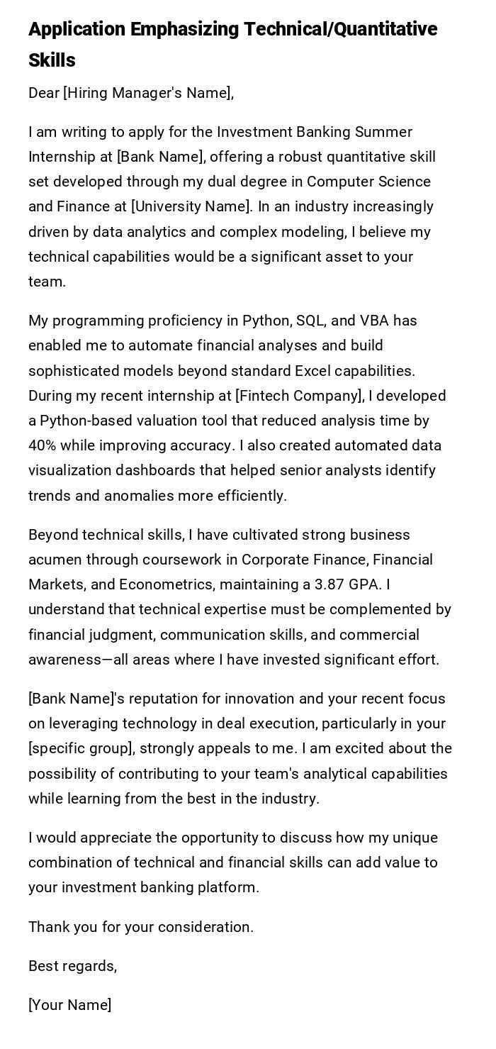 Application Emphasizing Technical/Quantitative Skills Application Emphasizing Technical/Quantitative Skills