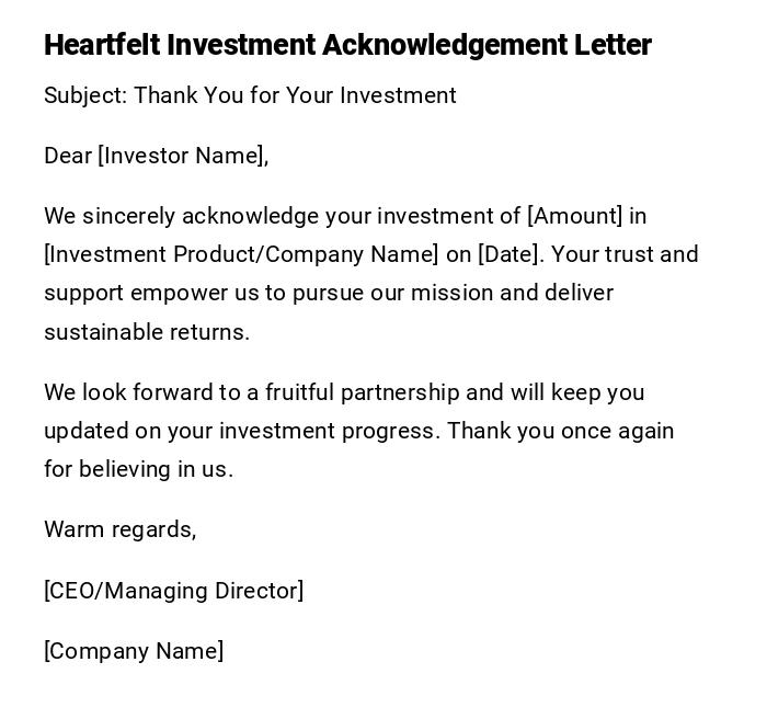 Heartfelt Investment Acknowledgement Letter