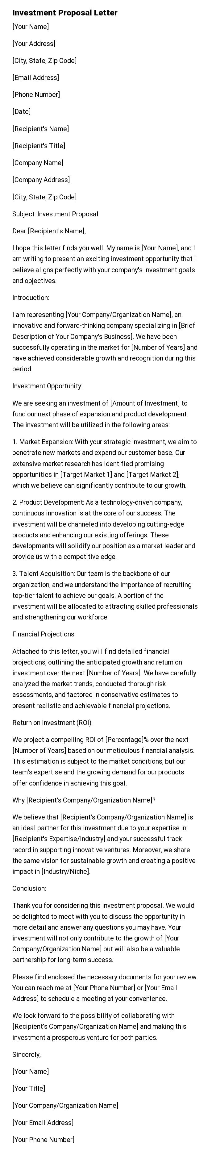 Investment Proposal Letter