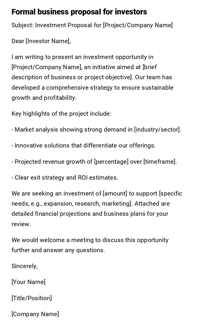 Formal business proposal for investors