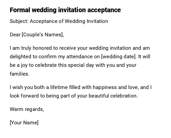 Formal wedding invitation acceptance Formal wedding invitation acceptance