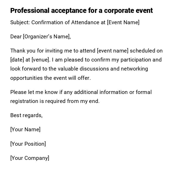 Professional acceptance for a corporate event Professional acceptance for a corporate event