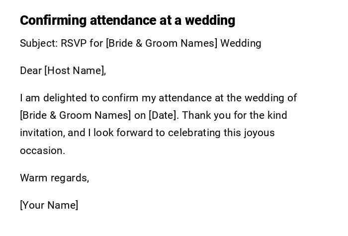 Confirming attendance at a wedding Confirming attendance at a wedding