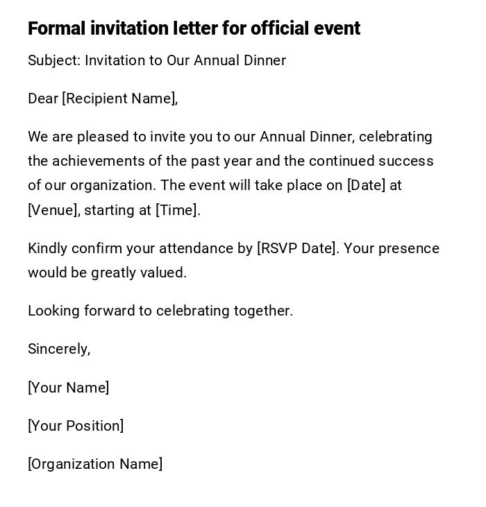 Formal invitation letter for official event Formal invitation letter for official event