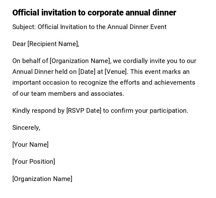 Official invitation to corporate annual dinner Official invitation to corporate annual dinner