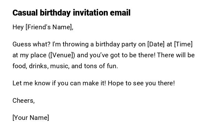 Casual birthday invitation email Casual birthday invitation email