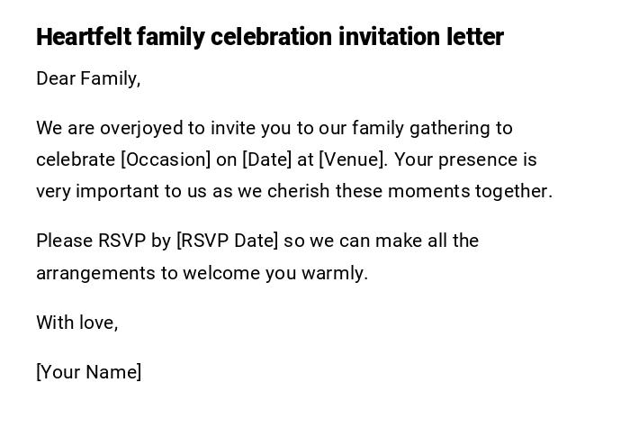 Heartfelt family celebration invitation letter Heartfelt family celebration invitation letter