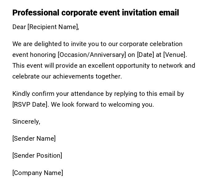 Professional corporate event invitation email Professional corporate event invitation email
