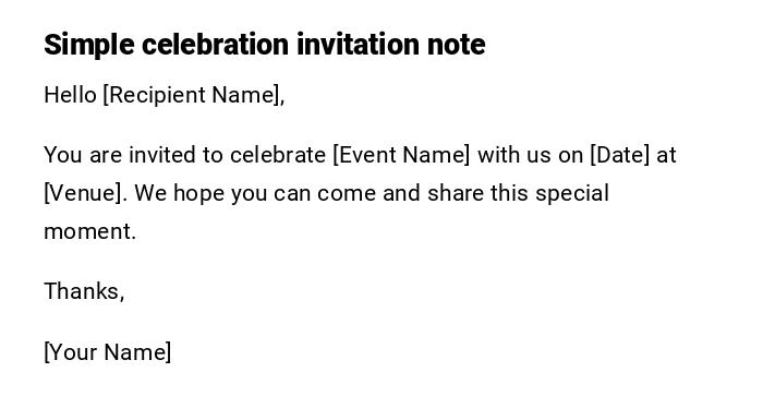 Simple celebration invitation note Simple celebration invitation note