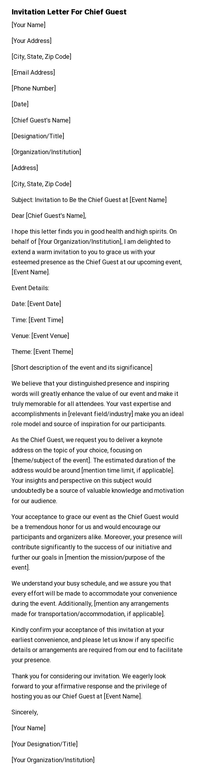 Invitation Letter For Chief Guest