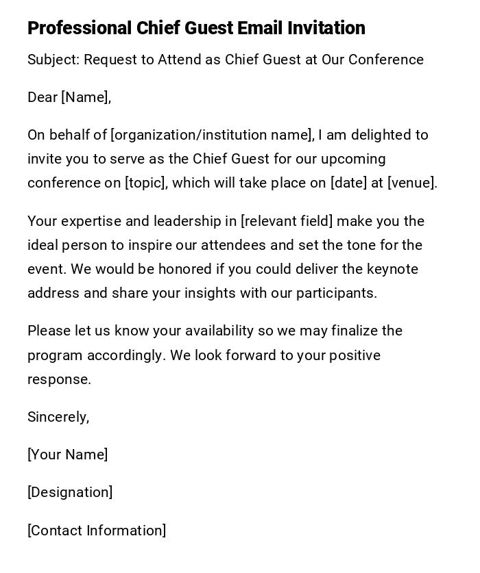 Professional Chief Guest Email Invitation