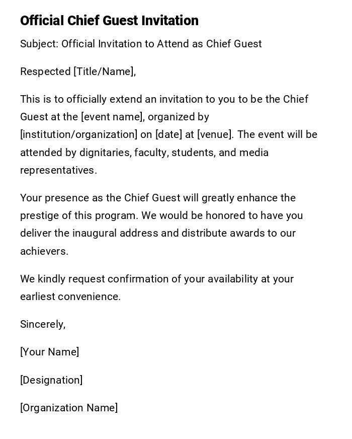 Official Chief Guest Invitation