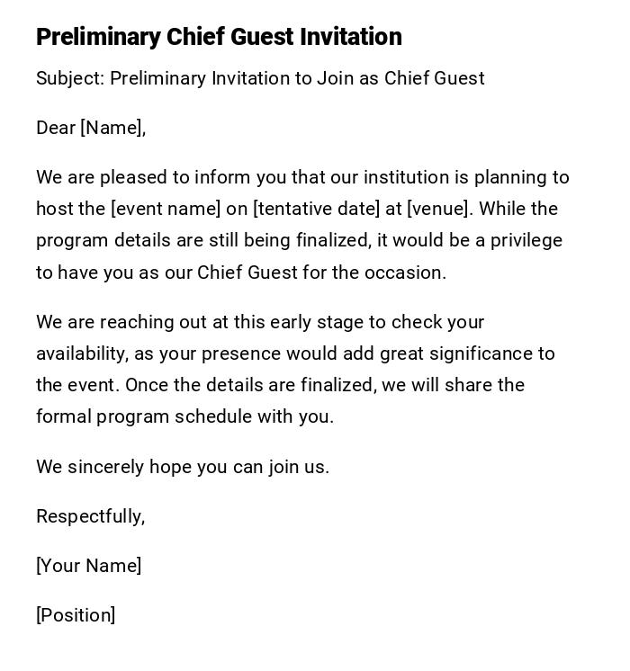 Preliminary Chief Guest Invitation