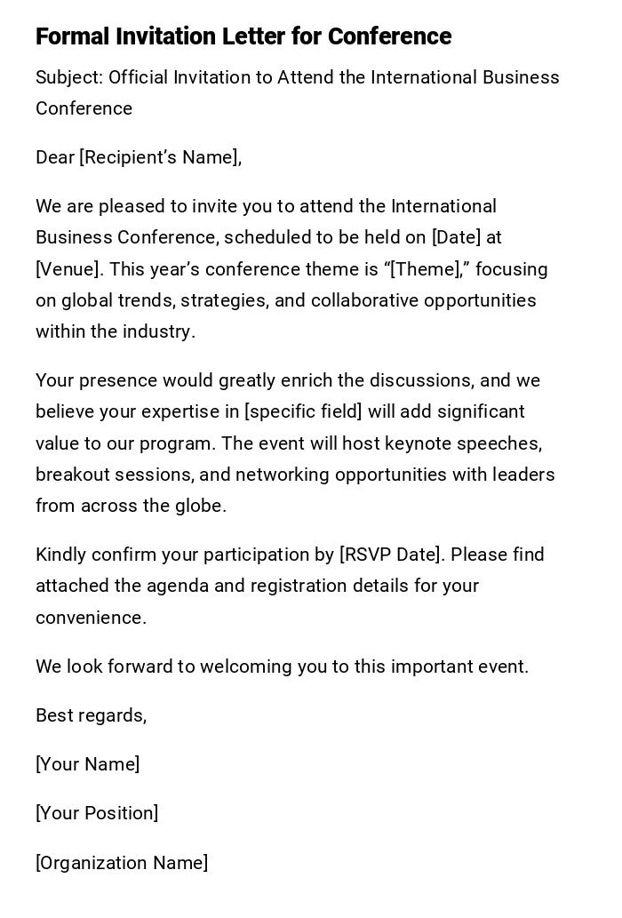 Formal Invitation Letter for Conference Formal Invitation Letter for Conference