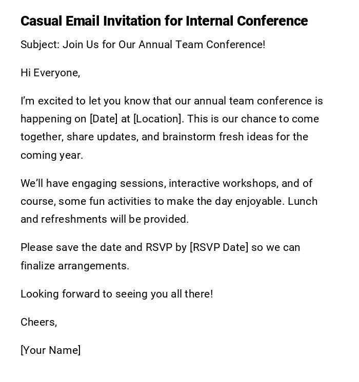 Casual Email Invitation for Internal Conference Casual Email Invitation for Internal Conference