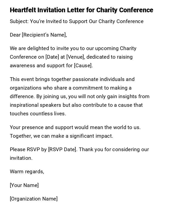 Heartfelt Invitation Letter for Charity Conference Heartfelt Invitation Letter for Charity Conference