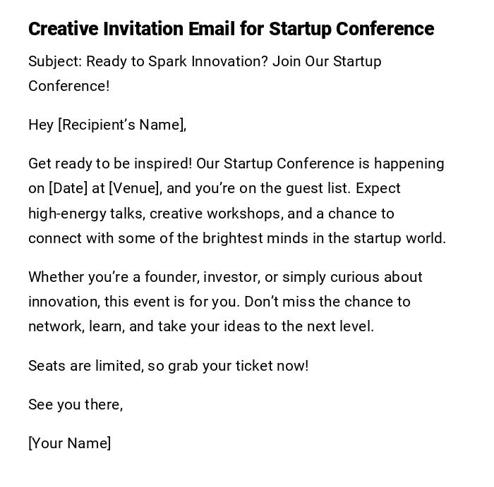 Creative Invitation Email for Startup Conference Creative Invitation Email for Startup Conference