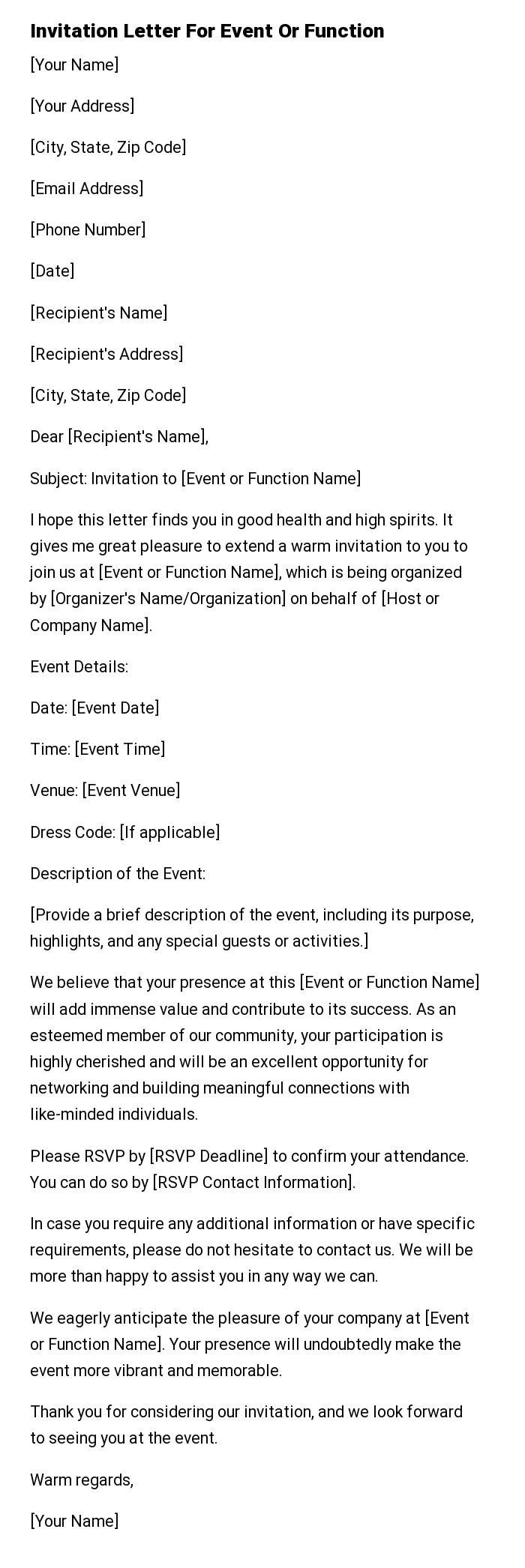 Invitation Letter For Event Or Function