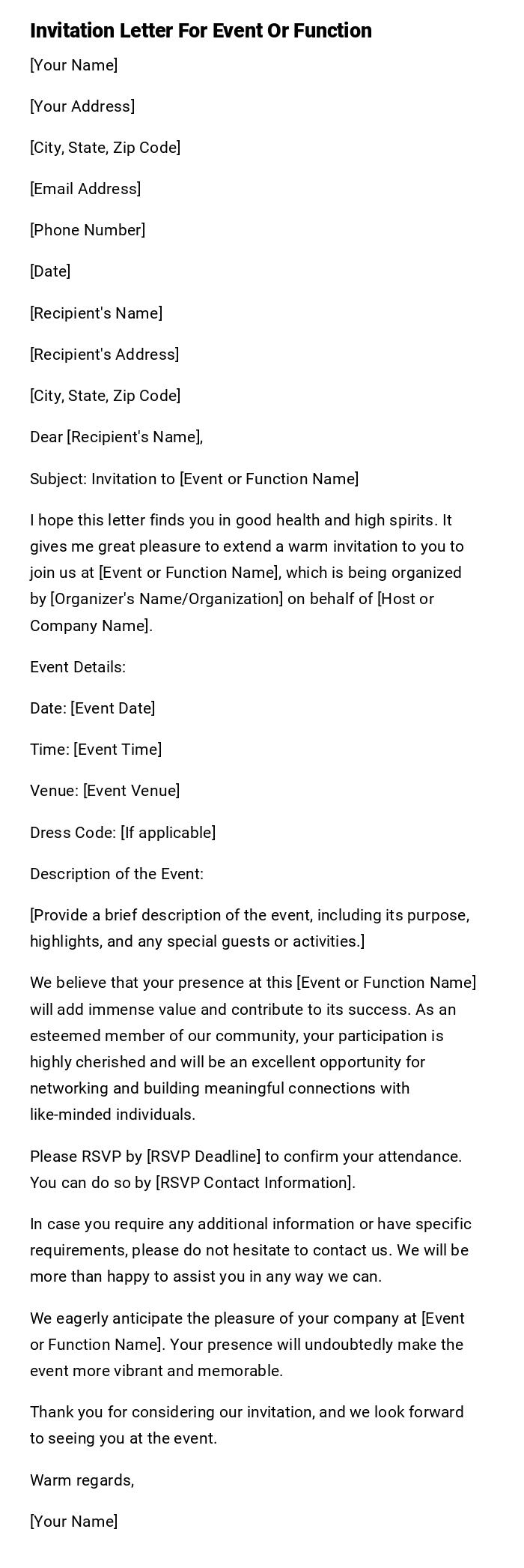 Invitation Letter For Event Or Function