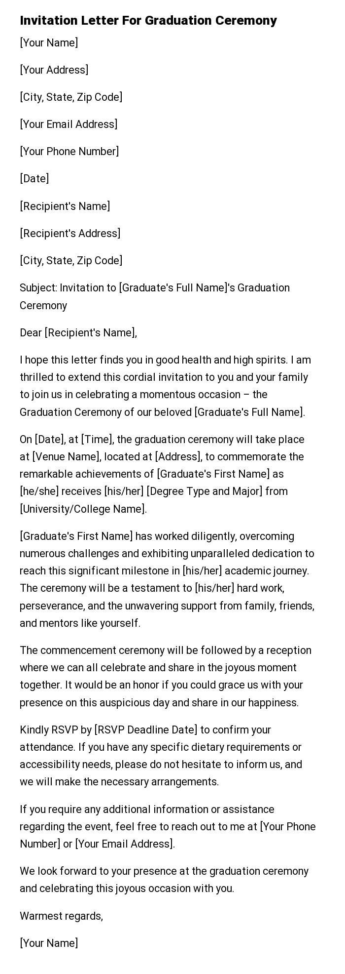 Invitation Letter For Graduation Ceremony