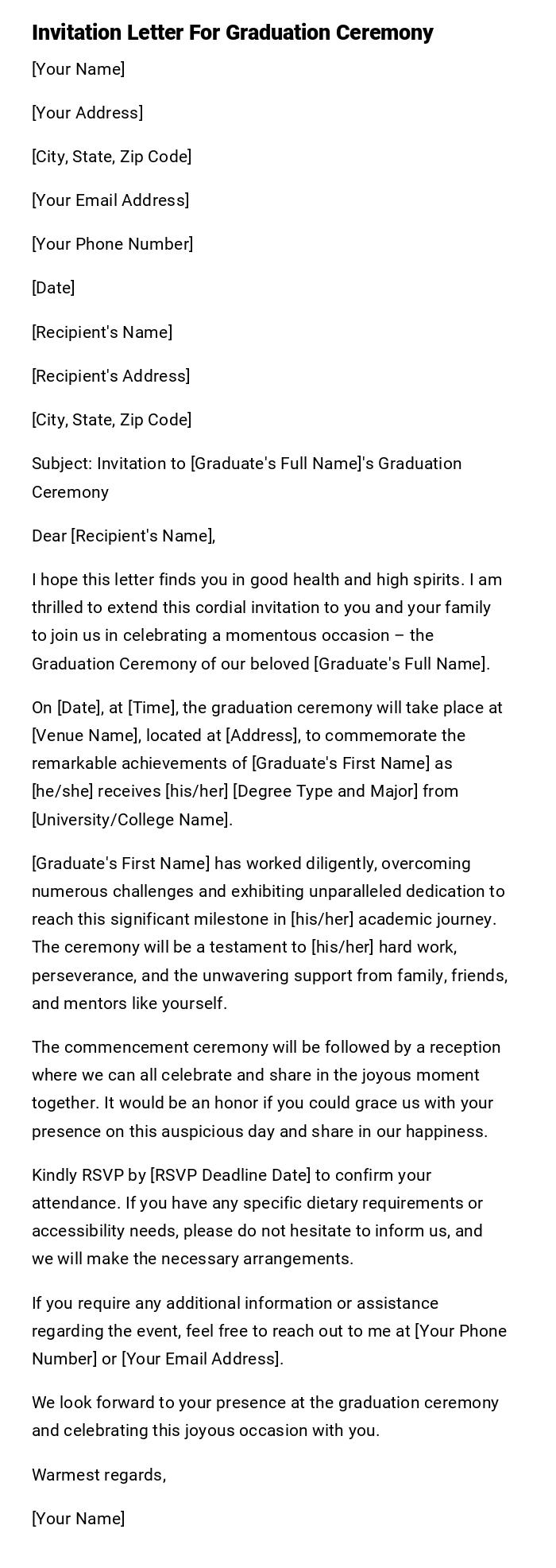 Invitation Letter For Graduation Ceremony Invitation Letter For Graduation Ceremony
