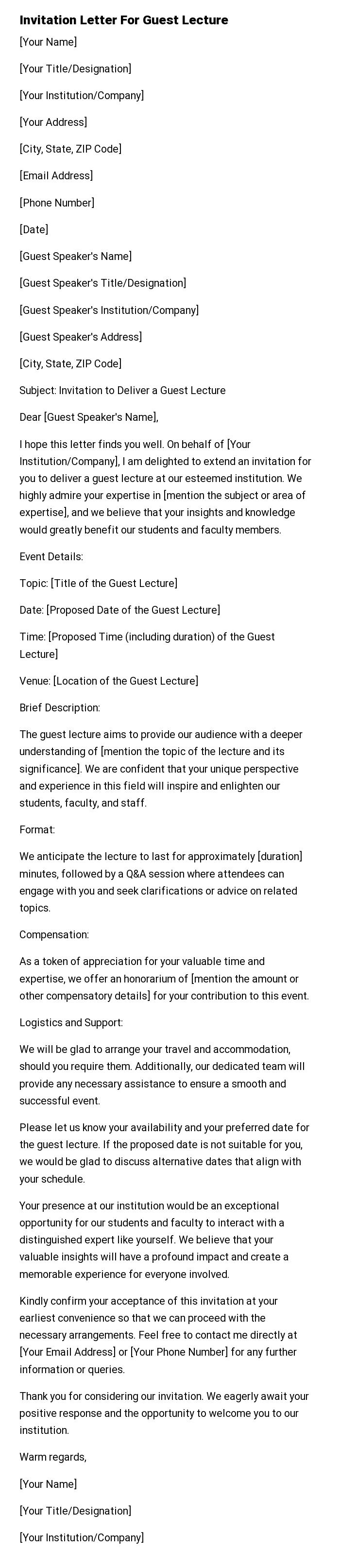 Invitation Letter For Guest Lecture