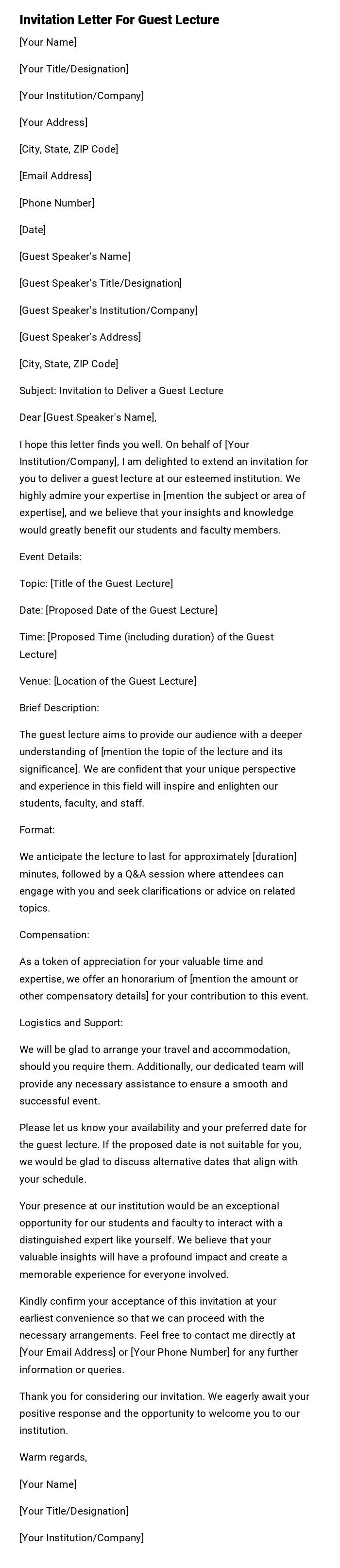 Invitation Letter For Guest Lecture