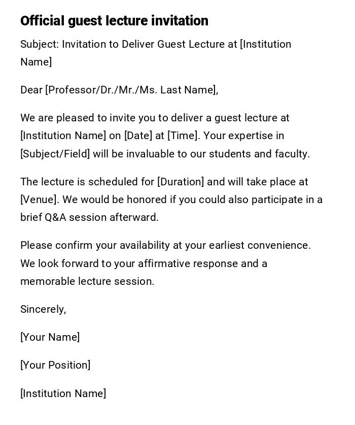 Official guest lecture invitation Official guest lecture invitation