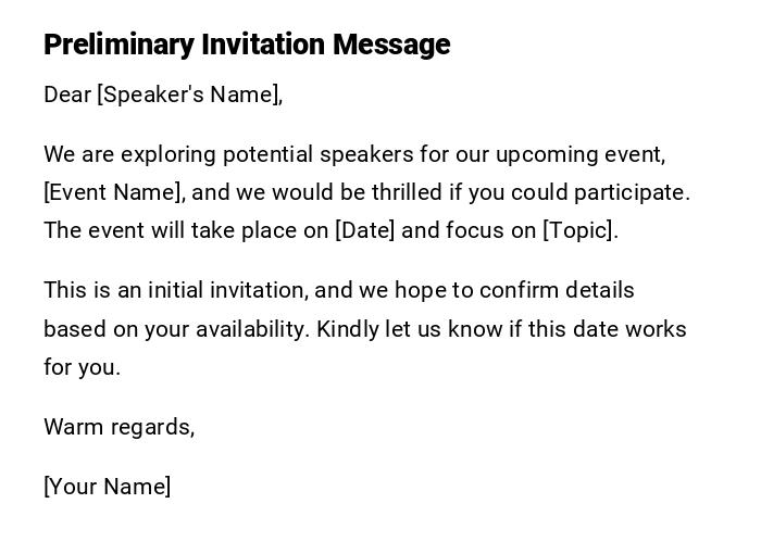 Preliminary Invitation Message Preliminary Invitation Message