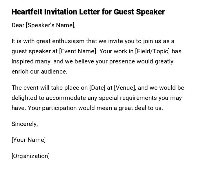 Heartfelt Invitation Letter for Guest Speaker Heartfelt Invitation Letter for Guest Speaker