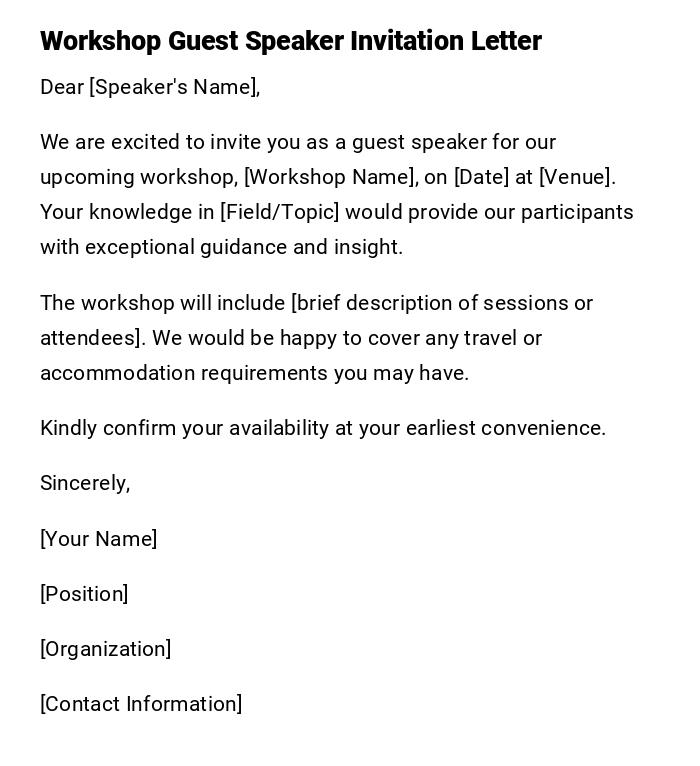 Workshop Guest Speaker Invitation Letter Workshop Guest Speaker Invitation Letter