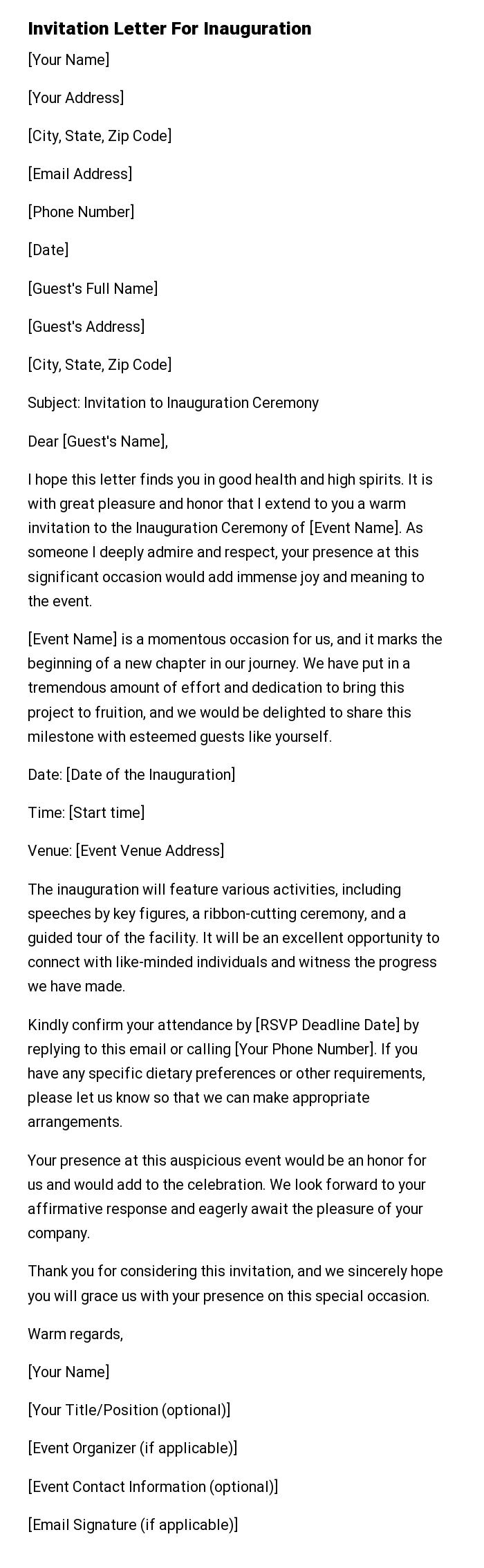 Invitation Letter For Inauguration