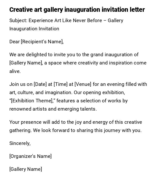 Creative art gallery inauguration invitation letter