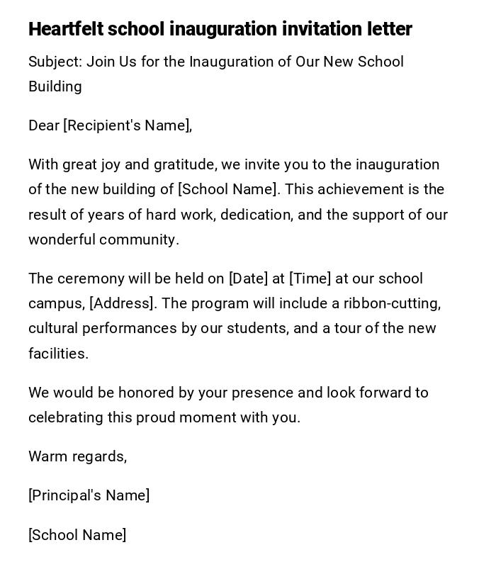 Heartfelt school inauguration invitation letter