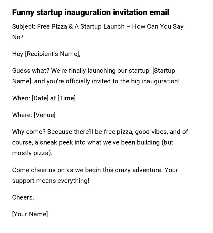 Funny startup inauguration invitation email