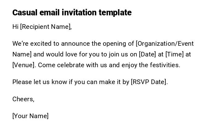 Casual email invitation template Casual email invitation template