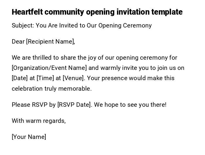 Heartfelt community opening invitation template Heartfelt community opening invitation template