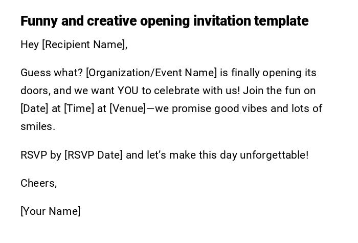 Funny and creative opening invitation template Funny and creative opening invitation template