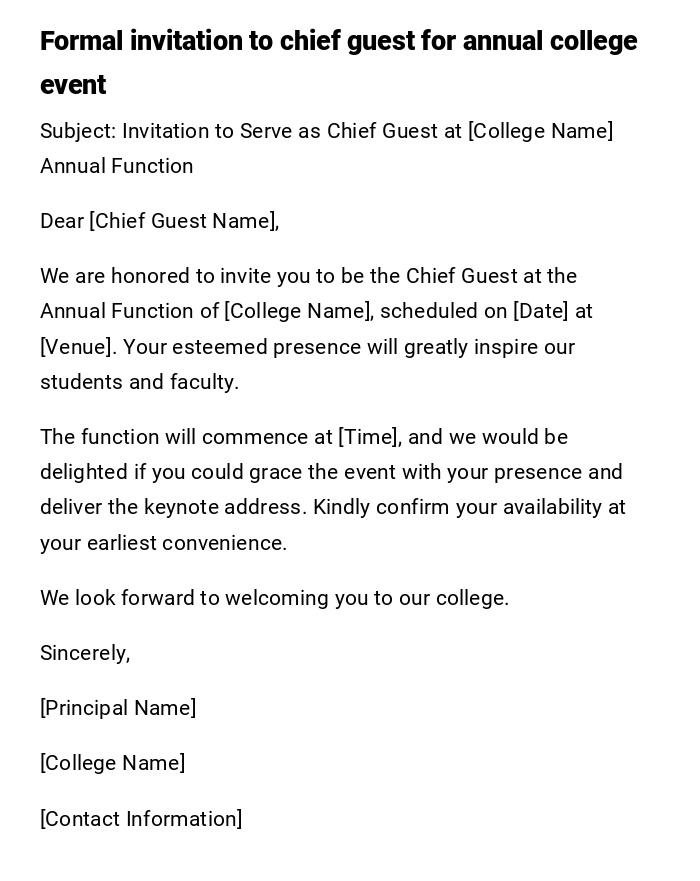 Formal invitation to chief guest for annual college event Formal invitation to chief guest for annual college event