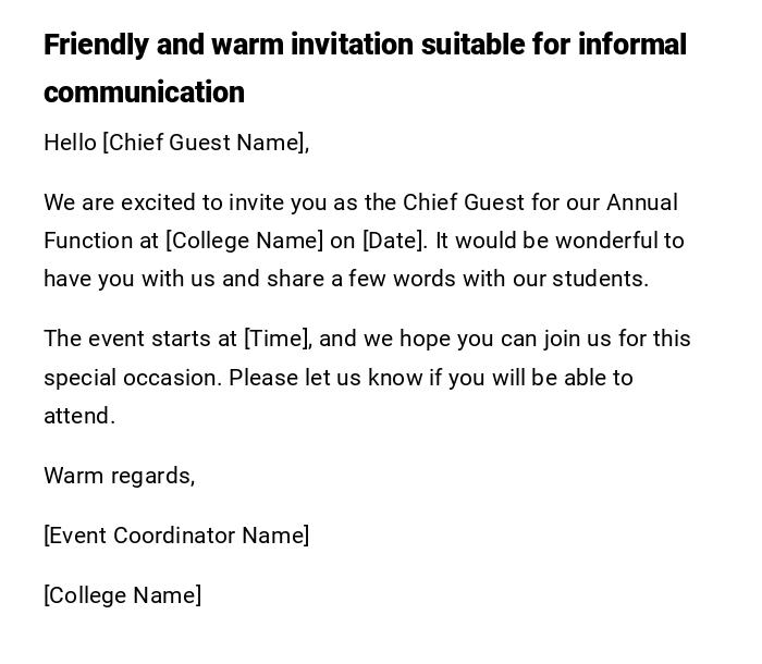 Friendly and warm invitation suitable for informal communication Friendly and warm invitation suitable for informal communication