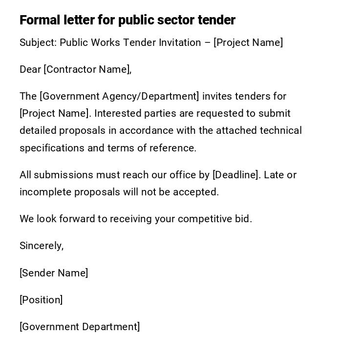 Formal letter for public sector tender Formal letter for public sector tender