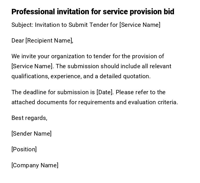 Professional invitation for service provision bid Professional invitation for service provision bid